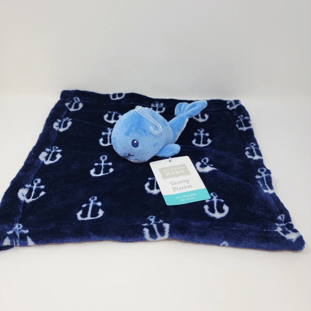 NWT HB Hudson Baby Whale Anchor Nautical Plush Navy Blue Lovey Security Blanket